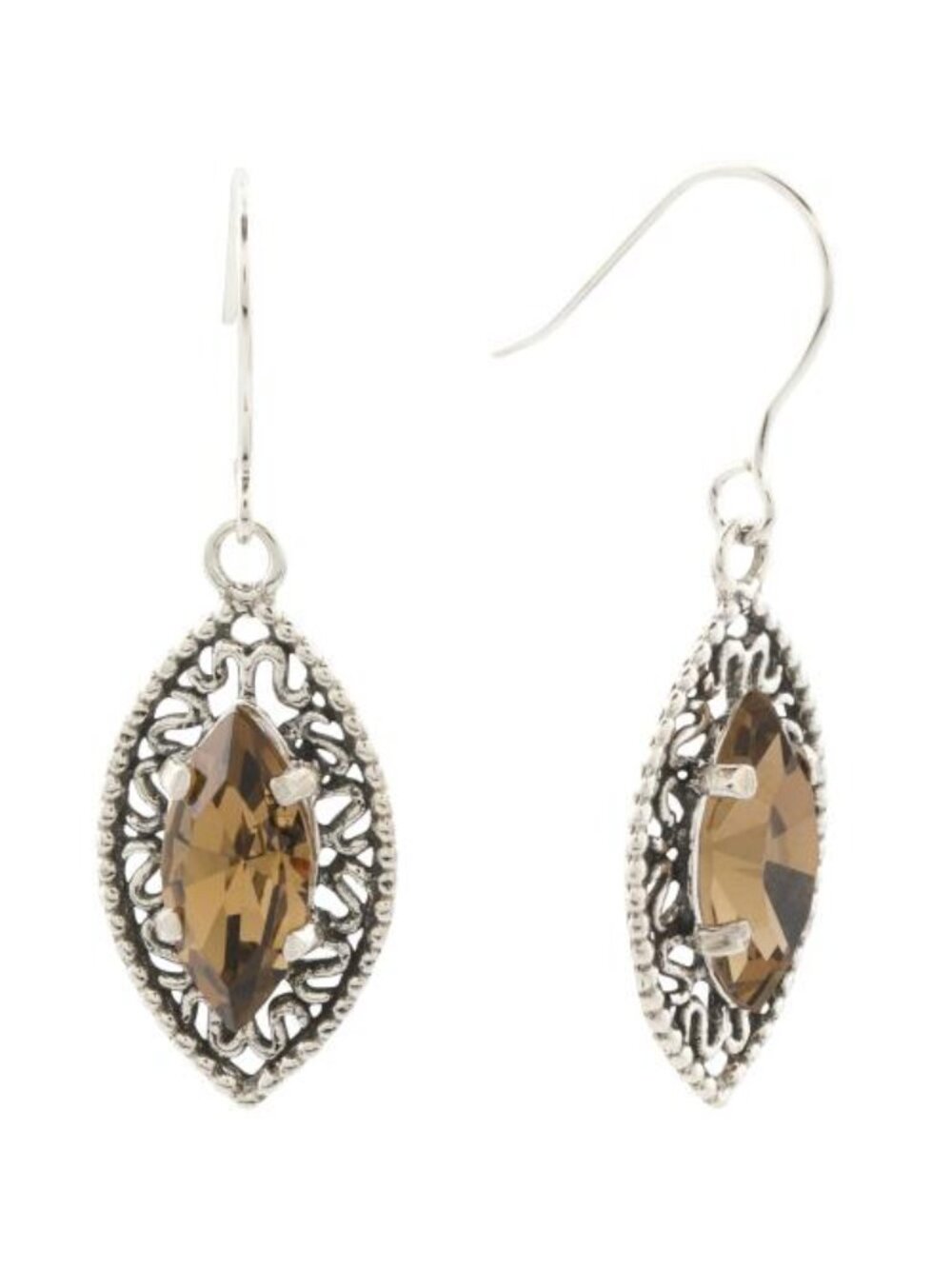 NOA ZUMAN Made In Israel Sterling Silver Smokey Crystal Drop Earrings